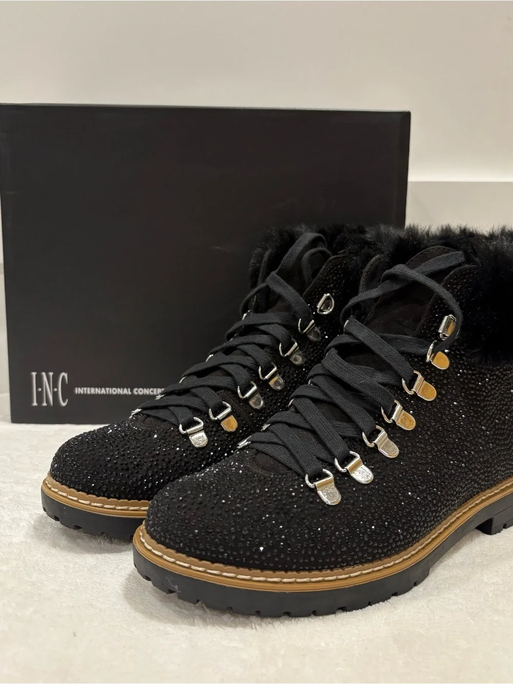 NEW ~ INC International Concepts Crystal Lace-Up Ankle Boots Size 8